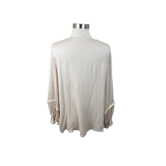 Soft Surroundings Blush Gauze V Neck Tassel Tunic Blouse Embroidered M - Picture 4 of 5